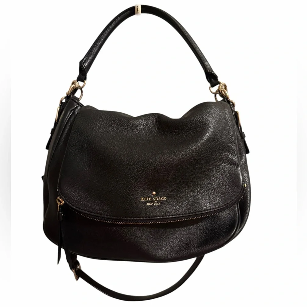 KATE SPADE COBBLE HILL LITTLE MINKA BLACK LEATHER CROSSBODY I TOP HANDLE PURSE_8